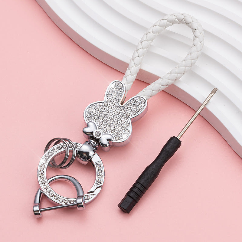 Wholesale Diamond Bunny Zinc Alloy Keychain Fashion Braided Rope